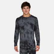 Mens Merino Lightweight Base Layer Crew - Charcoal Tie Dye