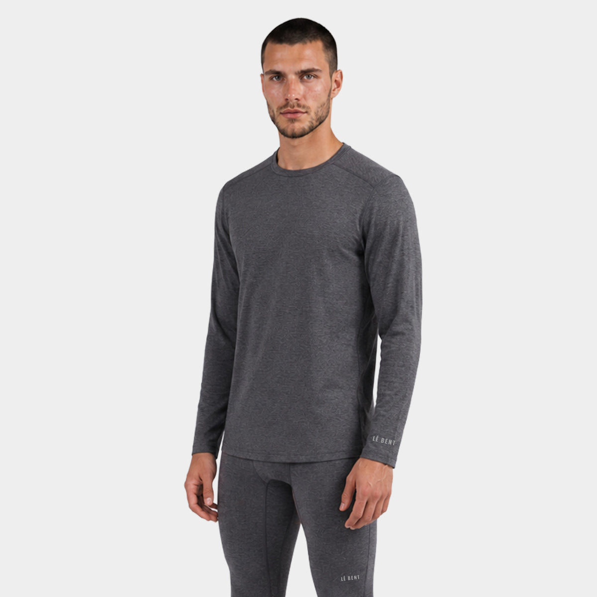 Mens Merino Midweight Base Layer Crew – Dark Heather Grey