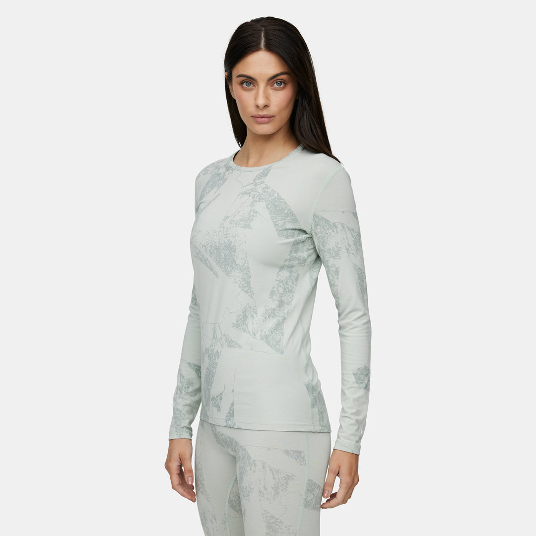 Womens Merino Fractal Midweight Base Layer Crew