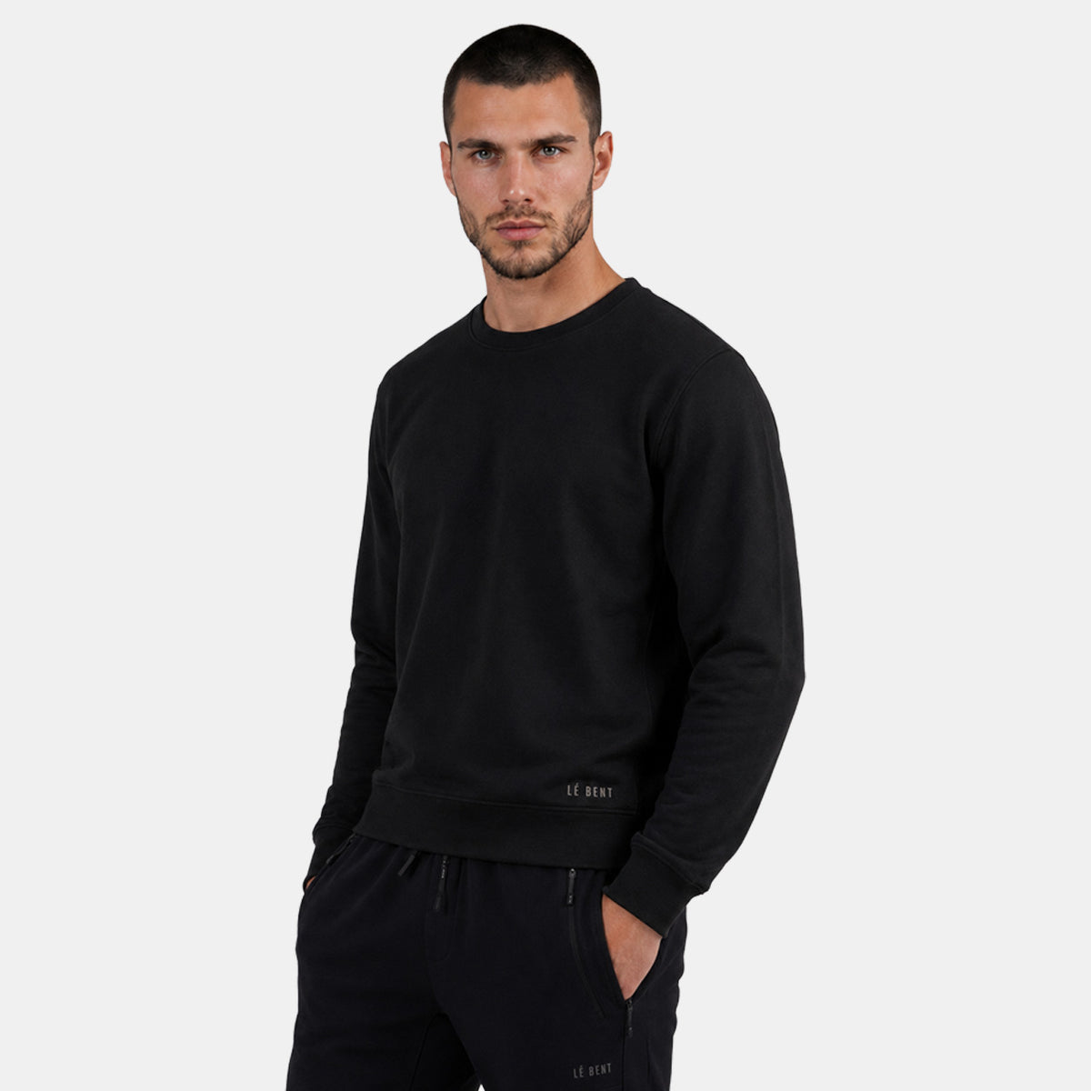 Mens Merino Heavyweight Grid Fleece Sweater – Black